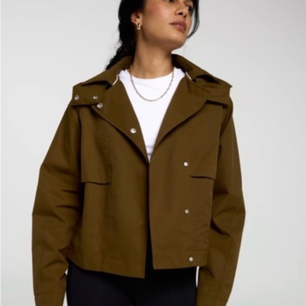 CALIA Women's Crop Trench Jacket - Dark Khaki Olive - Picture 2 of 8